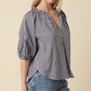 Gingham Puff-sleeve Shirt